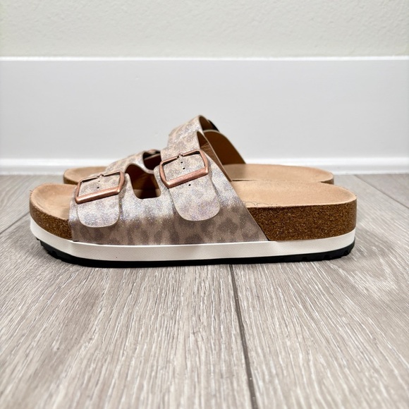 Corkys Sandals - Beach Babe Beige Sparkle Leopard Print Size 7 - Picture 2 of 7